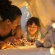 mother and daughter in tent